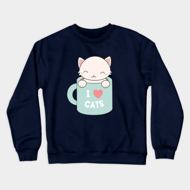 Kawaii Cute I love cats t-shirt Crewneck Sweatshirt by happinessinatee